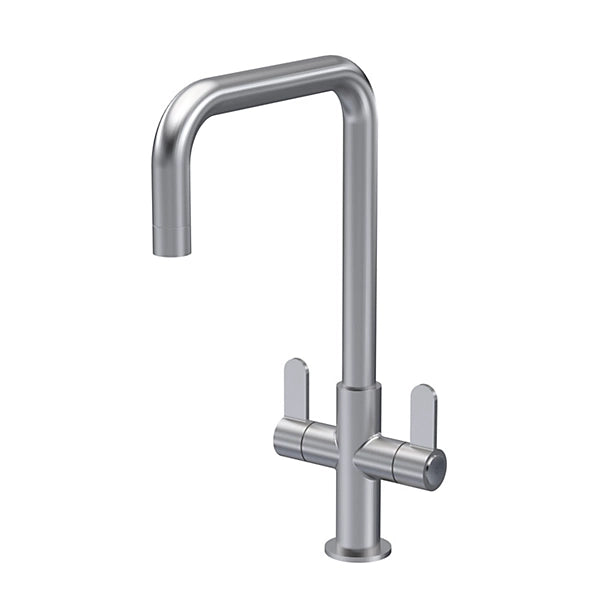 Kitchen Mono Mixer Tap with 2 Lever Handles, 361mm - Brushed Nickel