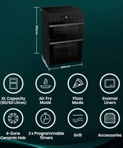 Alternative view of Electric Cooker 130L Double Oven Ceramic Cooktop A Rated Black