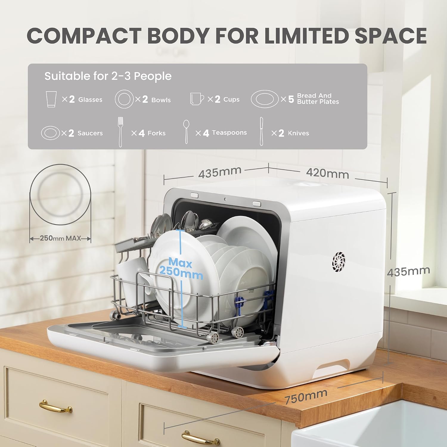 Table Top Dishwasher 6 Programs 5L Tank 72H Storage White - Image 2