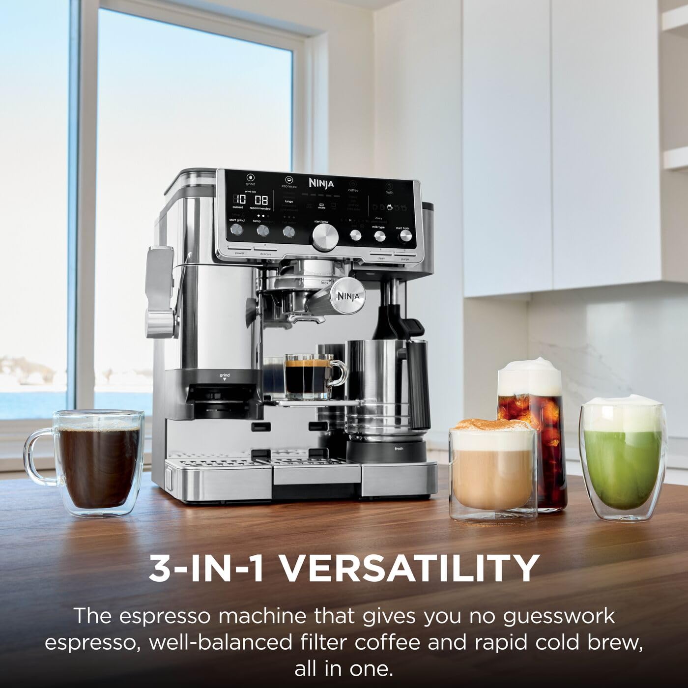 3-In-1 Espresso Cold Brew Filter Coffee Machine 25 Grind Settings Silver - Image 2