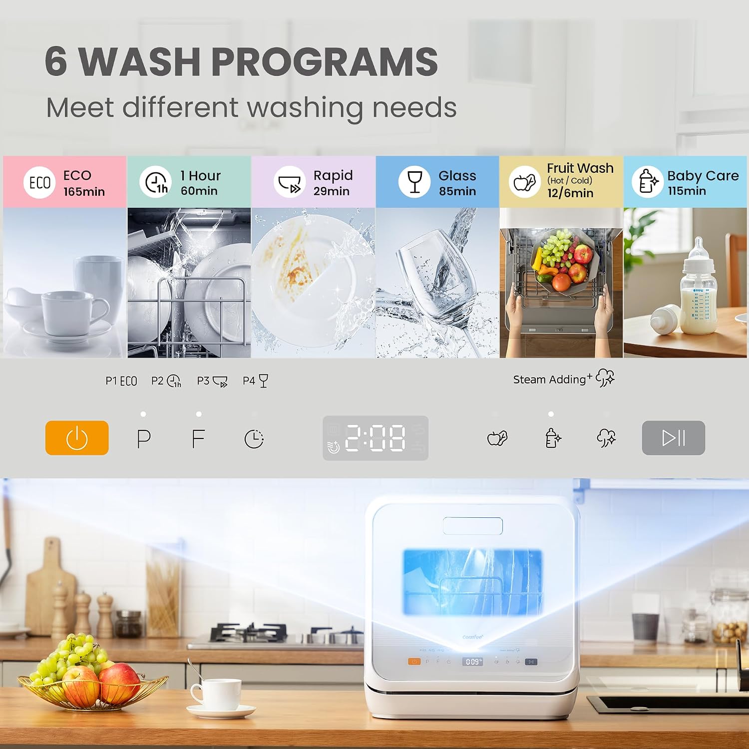 Table Top Dishwasher 6 Programs 5L Tank 72H Storage White - Image 3